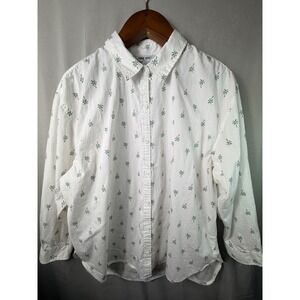 Nine West Mens Shirt White XL Palm Tree Print Cotton Button Down Tropical Casual